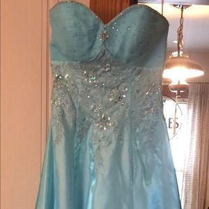 Beaded Light Blue Prom Dress